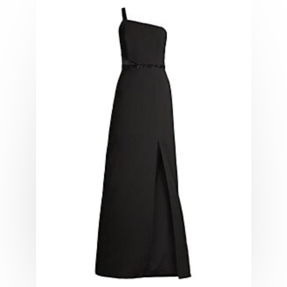 Aidan by Aidan Mattox Women’s Black Beaded Trim One Shoulder Crepe Dress